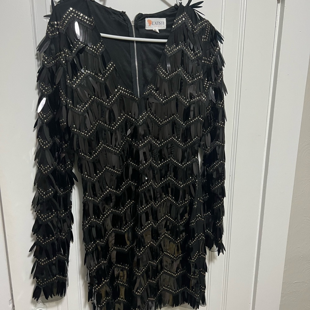 L’atiste long sleeve black sequin mini dress